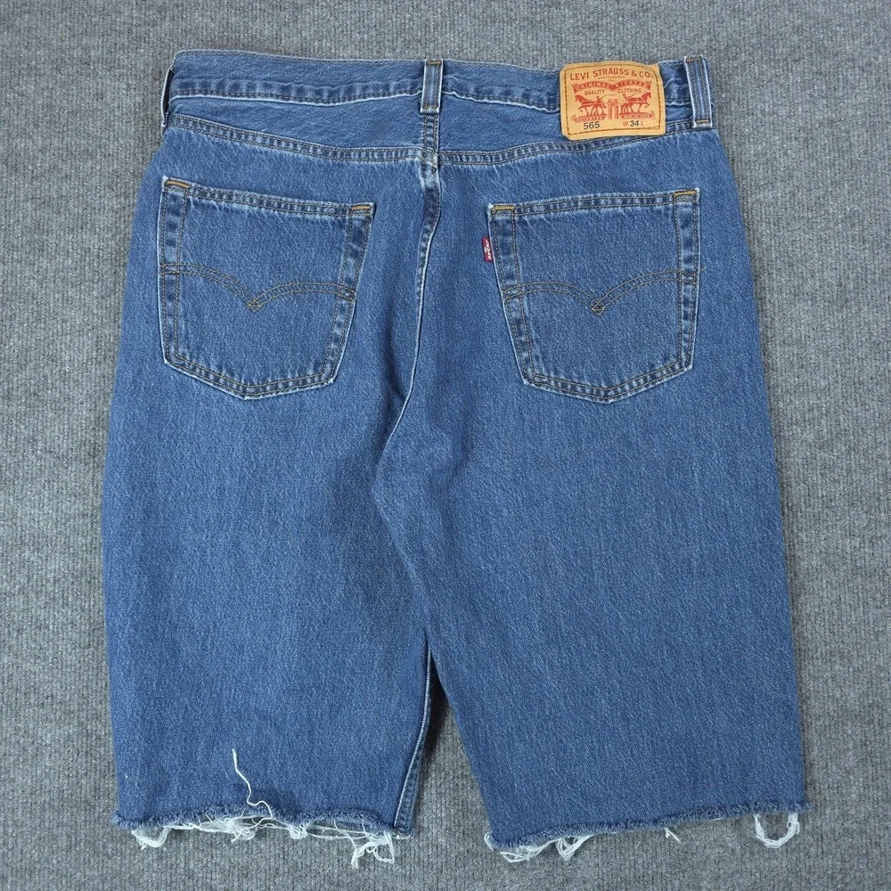 Levis 565 Cutoff Shorts Mens 34 Blue Baggy Wide Leg Denim Frayed Y2K Skate
